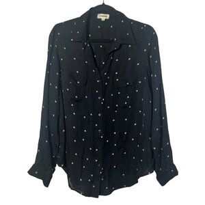 L'Agence Black 100% Silk Star Print Button Down Shirt Medium